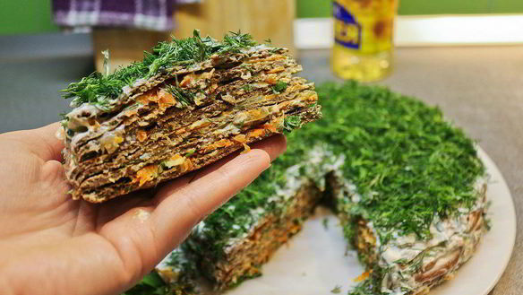 Рецепт Печеночного торта с грибами