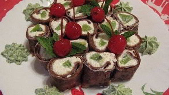 Рецепт Шоколадных роллов с творогом и мятным васаби