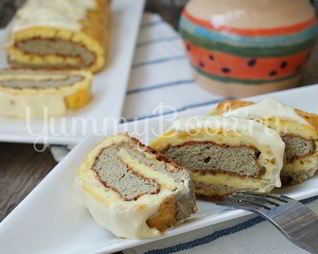 Омлет-рулет с курицей и грибами