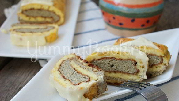 Рецепт Омлета-рулета с курицей и грибами