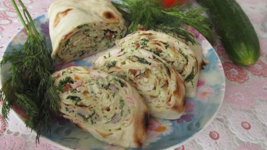 Рецепт рулета из домашнего лаваша с начинкой