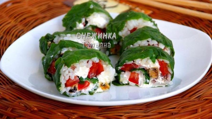 Рецепт рулета из шпината с рисом и морепродуктами