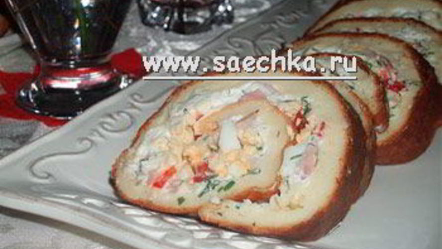 Рецепт заварного рулета с копченым мясом