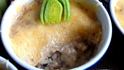 сливочный жульен с ветчиной и грибами